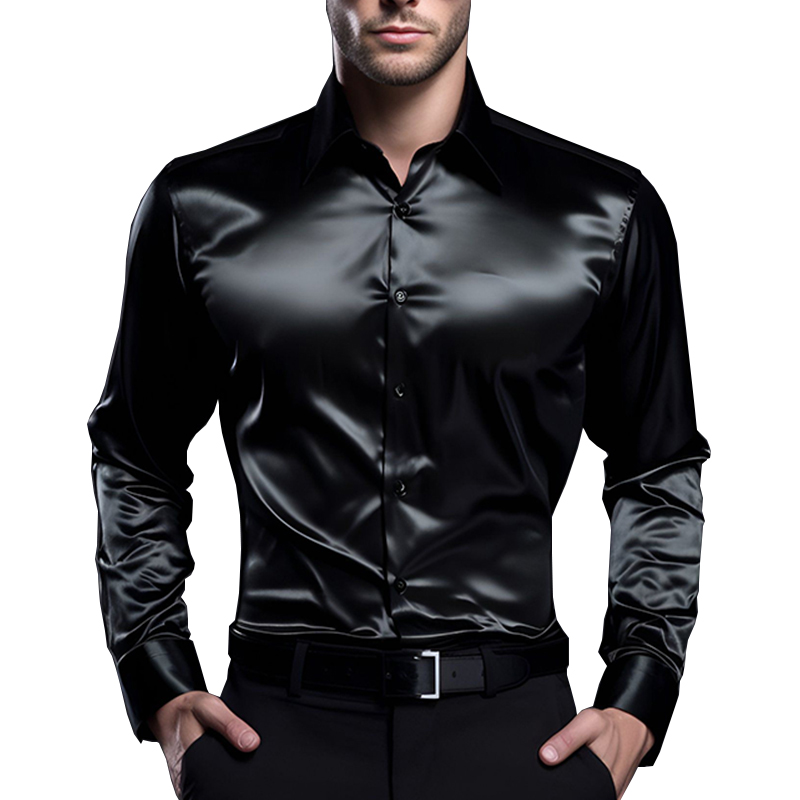 Mens Satin Silk Dress Shirt - Camisas de vestido de luxo de