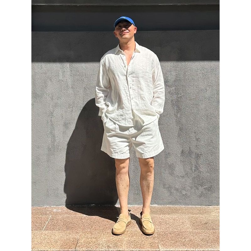 Mens Linen Shirt Long Sleeve - Conjunto de Camisa de Linho Masculina