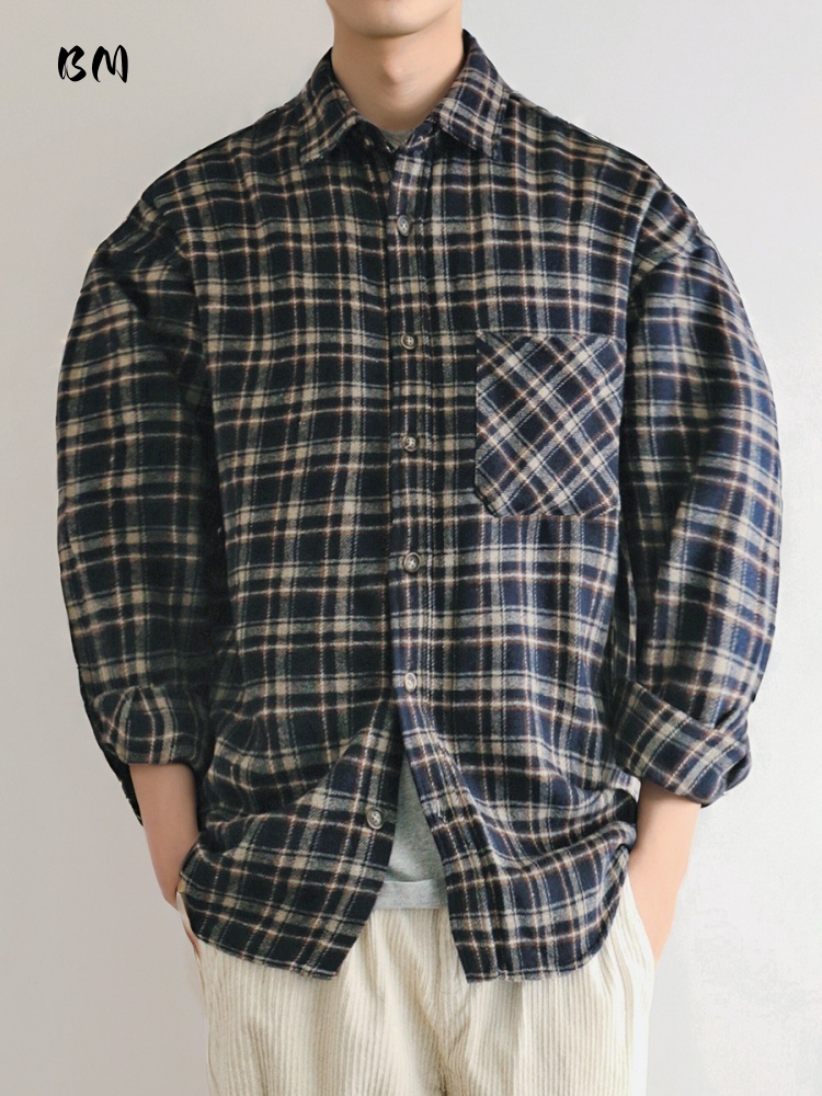 Flannel Plaid Shirt Heavy Weight - ‌ Japonês vintage pesado camisa de