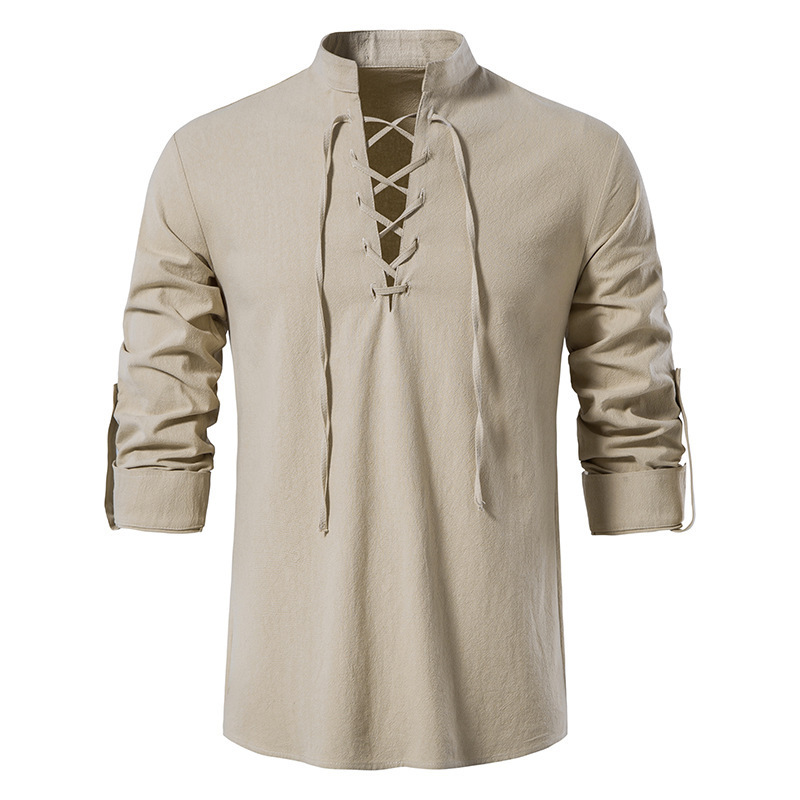 Mens Linen Shirt Long Sleeve - Camisa Masculina Medieval de Algodão e
