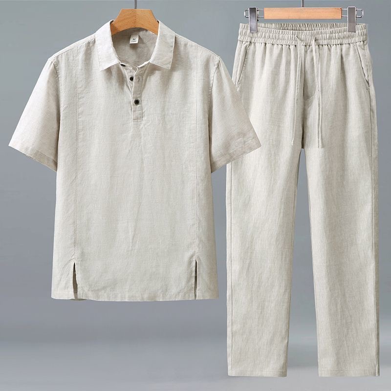 Mens Linen Shirt Long Sleeve - Conjunto de Camiseta de Manga Longa