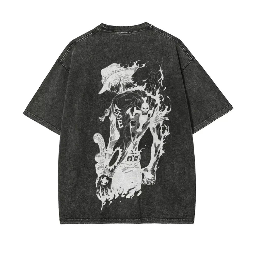 Acid Wash Vintage Graphic T Shirt - Camiseta Masculina Ace One Piece com
