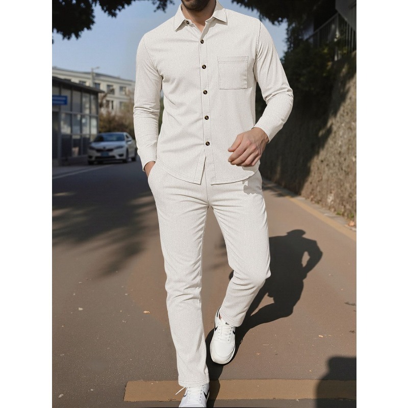 Corduroy Button Up Shirt Men - Conjunto de duas peças masculino em