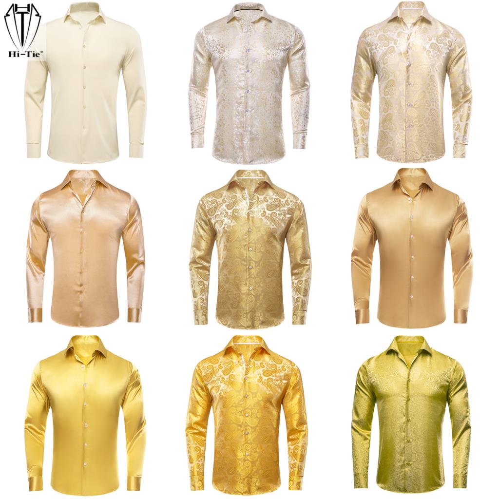 Mens Satin Silk Dress Shirt - Camisa de seda de manga comprida