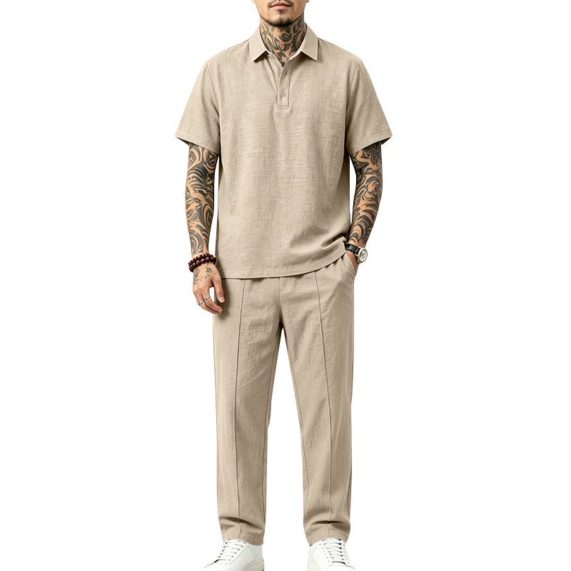 Mens Linen Shirt Long Sleeve - Conjunto Masculino de 2 Peças: Camisa