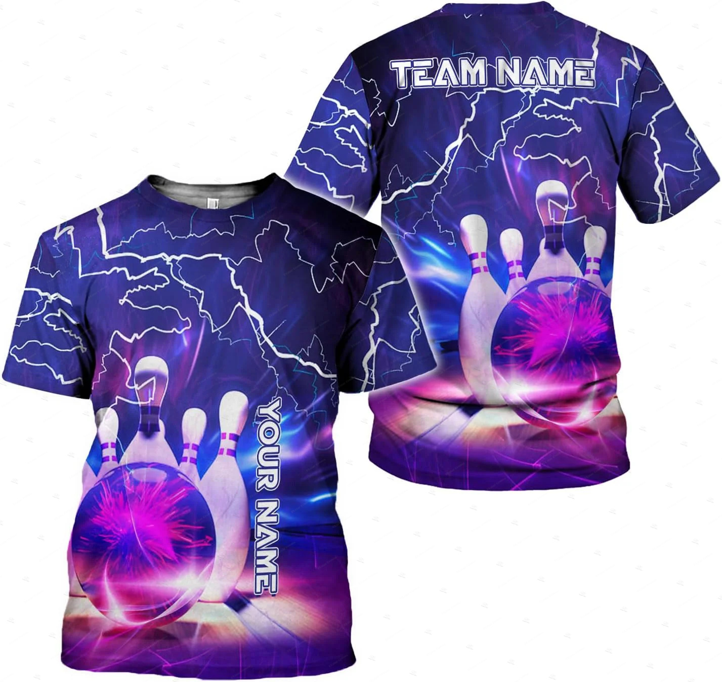 Short Sleeve Bowling Shirt Retro - Nome personalizado gradiente boliche chama graffiti