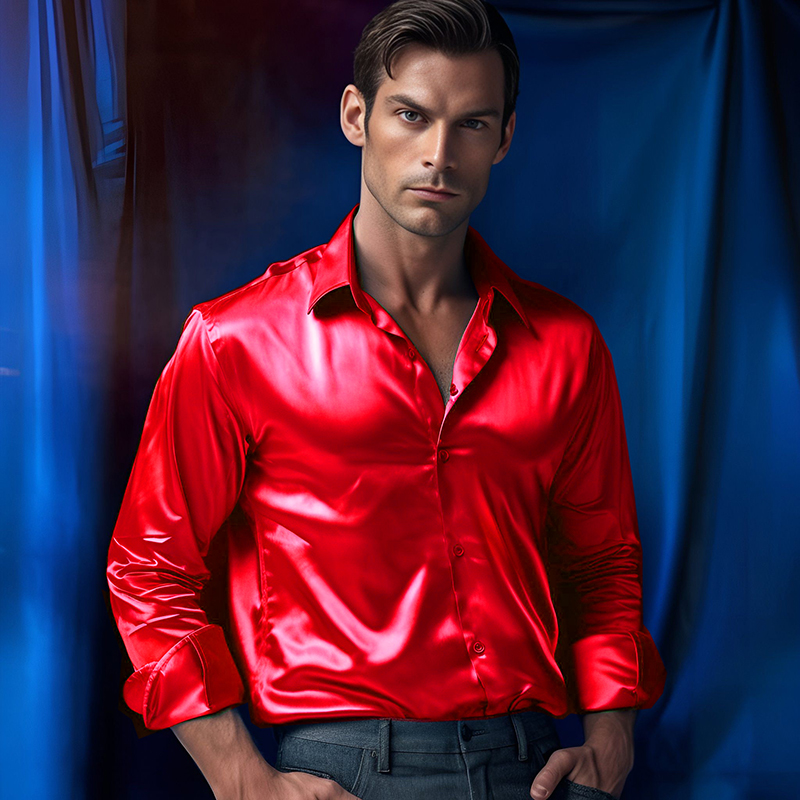 Camisas de vestido de luxo de  - Mens Satin Silk Dress Shirt avaliação e preço