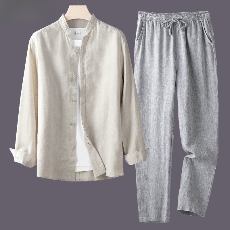 Conjunto de Camisa de Algodão  - Mens Linen Shirt Long Sleeve avaliação e preço