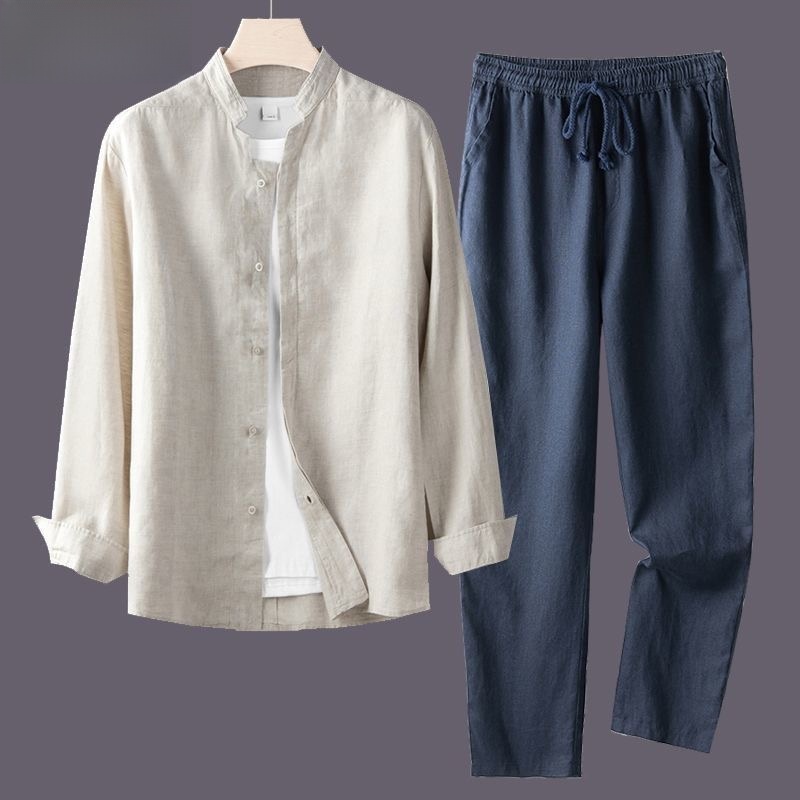 Conjunto de Camisa de Algodão  - Mens Linen Shirt Long Sleeve avaliação e preço