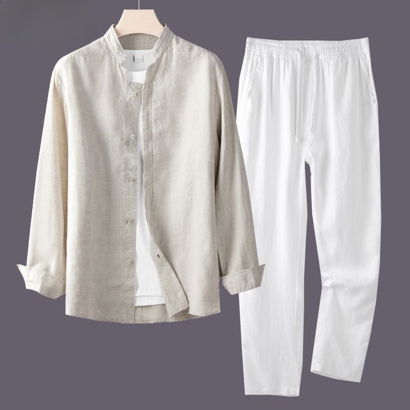 Conjunto de Camisa de Algodão  - Mens Linen Shirt Long Sleeve avaliação e preço