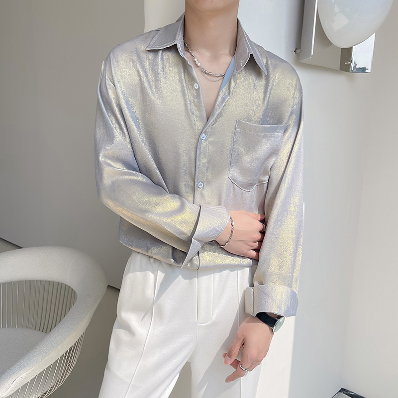 Sexy camisas de cetim de seda  - Mens Satin Silk Dress Shirt avaliação e preço