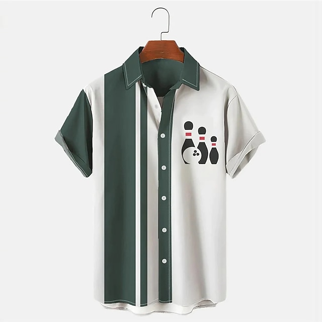 Camisa Masculina de Manga Curt - Short Sleeve Bowling Shirt Retro avaliação e preço