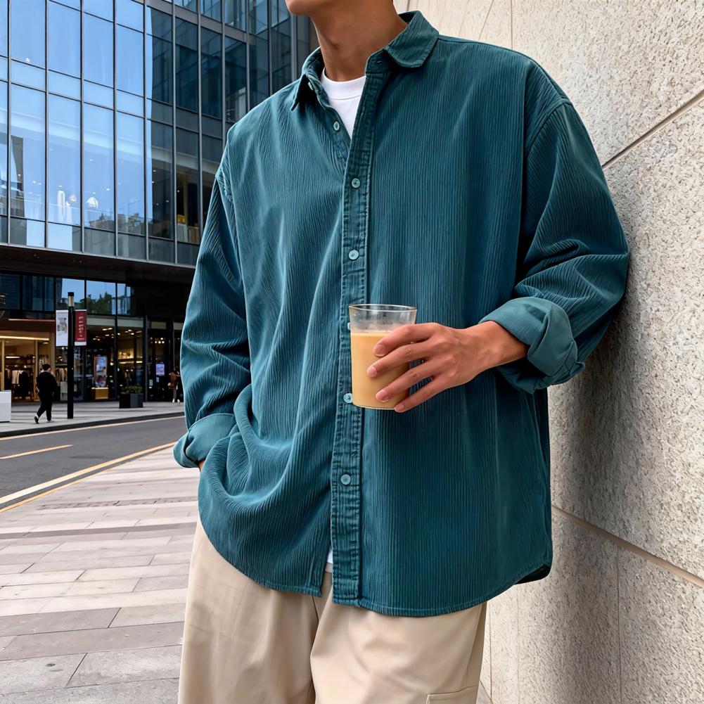 Nova Camisa Masculina de Velud - Corduroy Button Up Shirt Men avaliação e preço