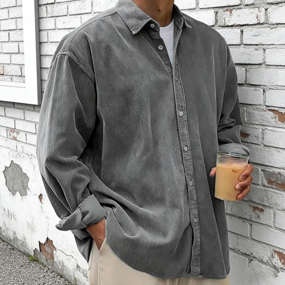 Nova Camisa Masculina de Velud - Corduroy Button Up Shirt Men avaliação e preço