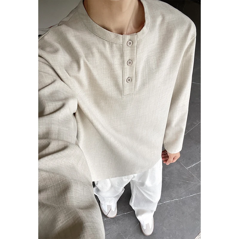 Camisa Masculina Casual de Lin - Mens Linen Shirt Long Sleeve avaliação e preço