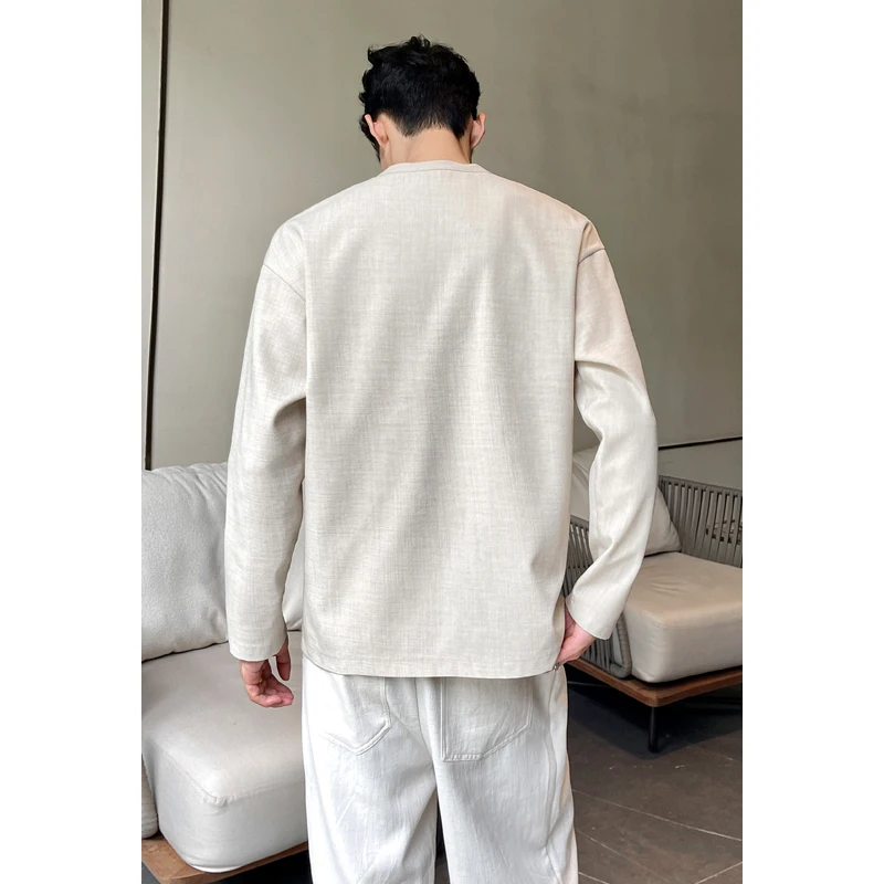 Camisa Masculina Casual de Lin - Mens Linen Shirt Long Sleeve avaliação e preço