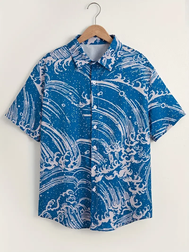 Camisa masculina clássica com  - Short Sleeve Bowling Shirt Retro avaliação e preço