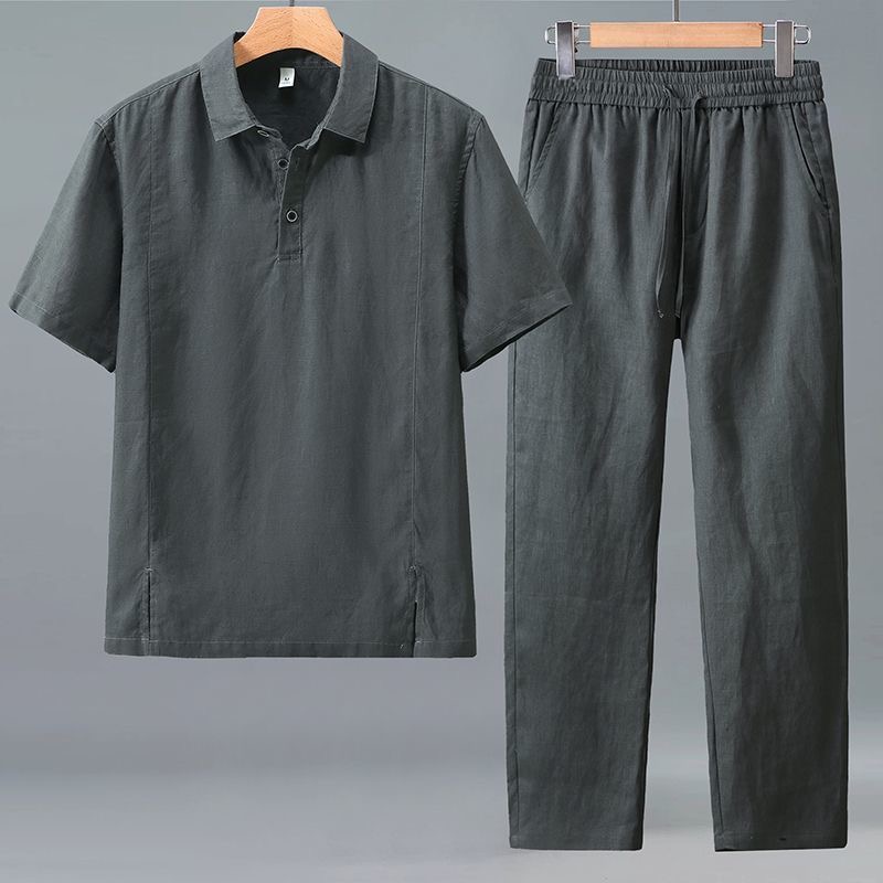 Conjunto de Camiseta de Manga  - Mens Linen Shirt Long Sleeve avaliação e preço