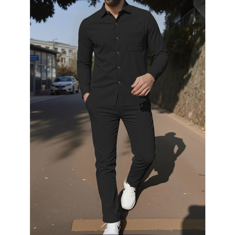 Conjunto de duas peças masculi - Corduroy Button Up Shirt Men avaliação e preço