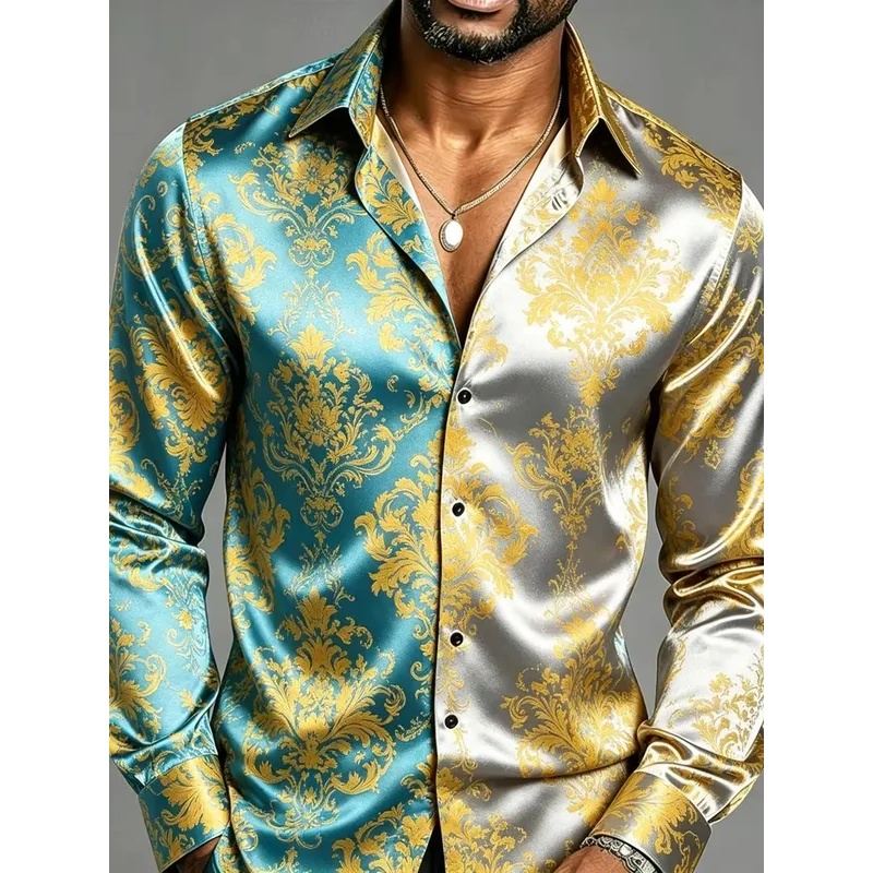 Camisa Social Masculina de Sed - Mens Satin Silk Dress Shirt avaliação e preço