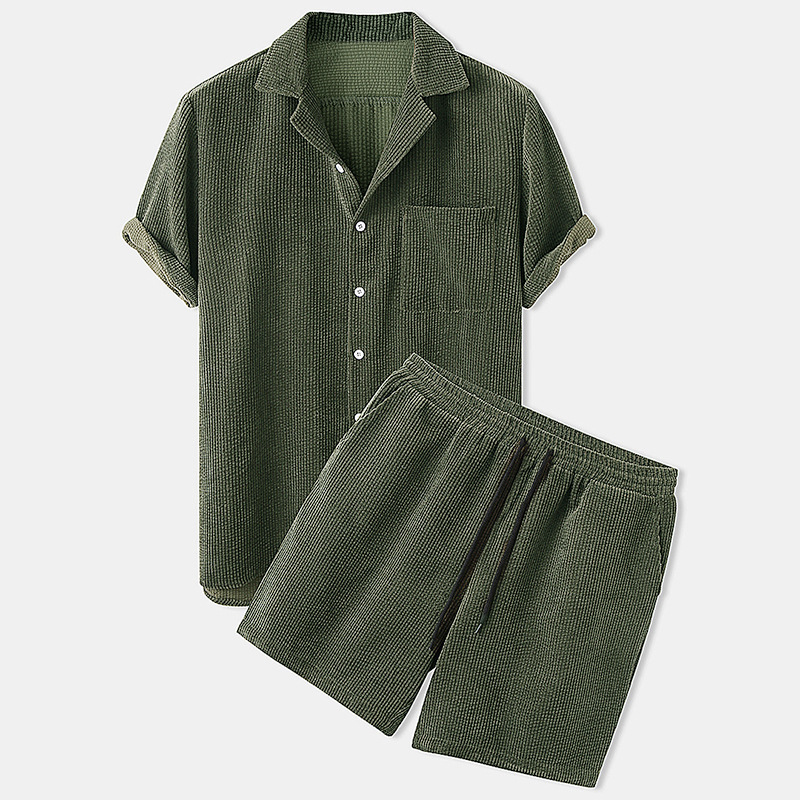 2025 novo conjunto de camisa e - Corduroy Button Up Shirt Men avaliação e preço
