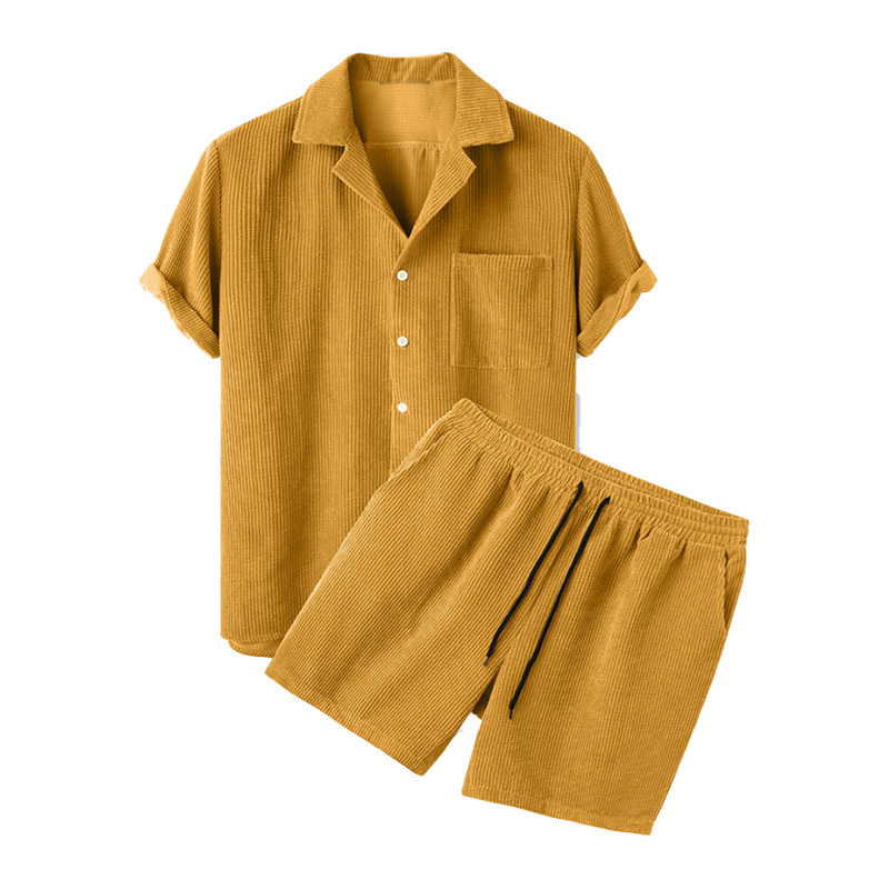 2025 novo conjunto de camisa e - Corduroy Button Up Shirt Men avaliação e preço