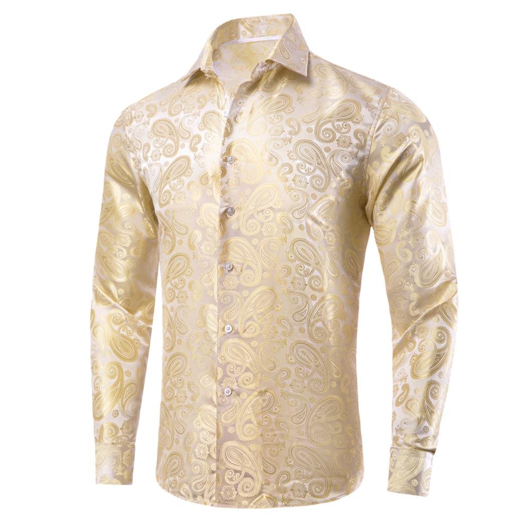 Camisa de seda de manga compri - Mens Satin Silk Dress Shirt avaliação e preço
