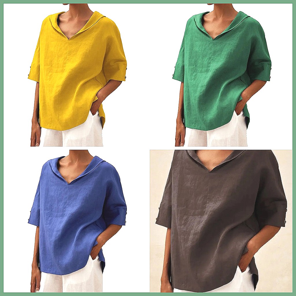 Camisa Feminina Solta de Algod - Shirts avaliação e preço