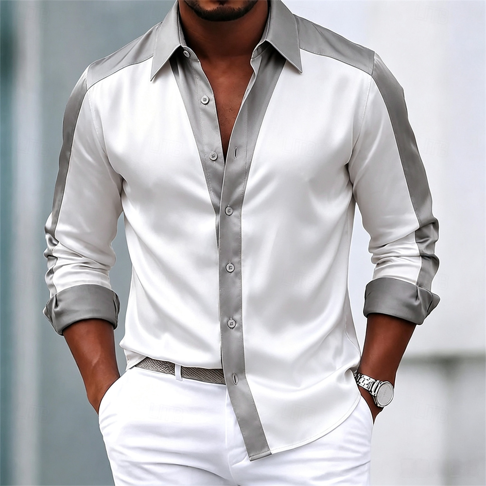 Camisa masculina de cetim, cas - Mens Satin Silk Dress Shirt avaliação e preço