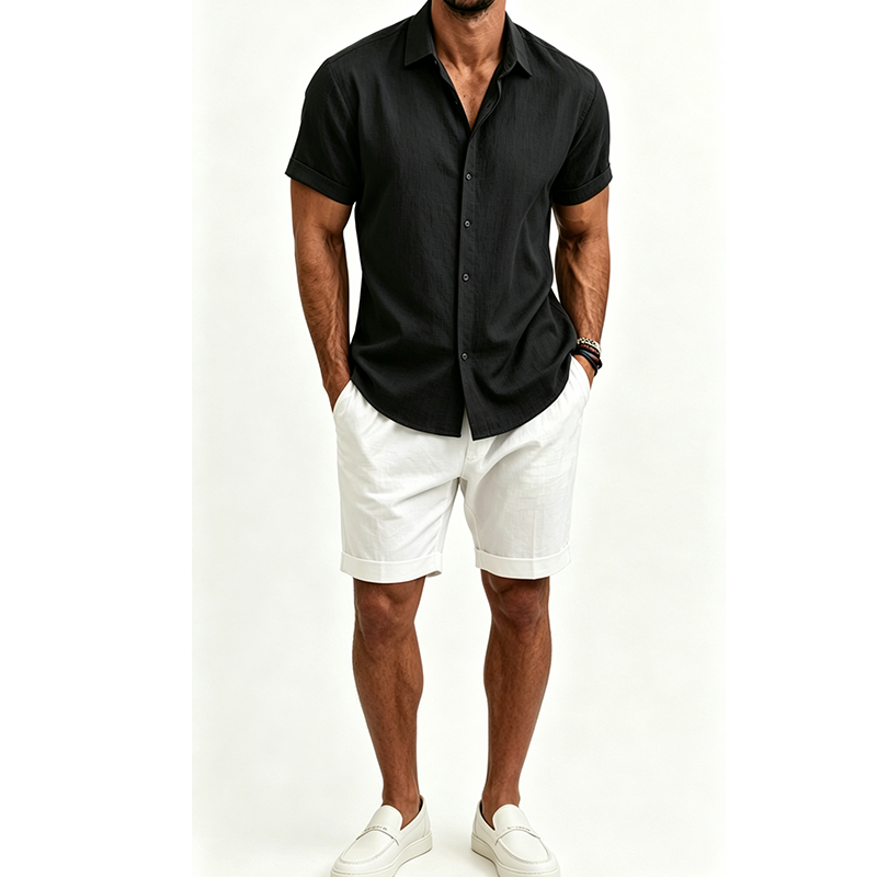 Conjunto de camisa e shorts de - Mens Linen Shirt Long Sleeve avaliação e preço