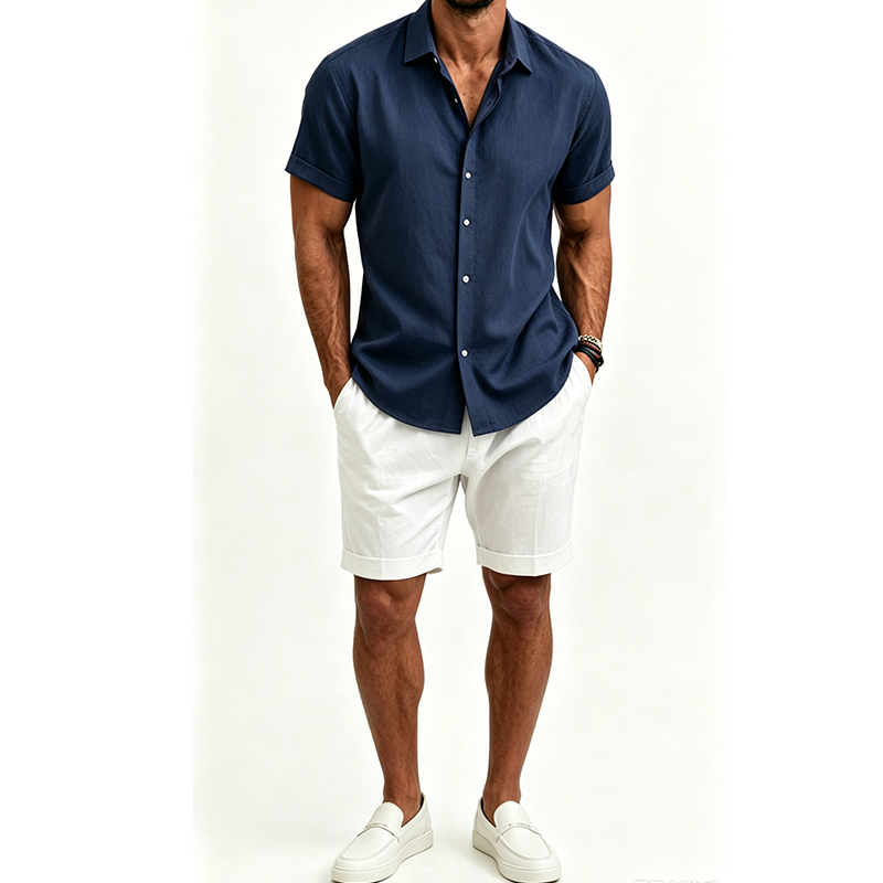 Conjunto de camisa e shorts de - Mens Linen Shirt Long Sleeve avaliação e preço