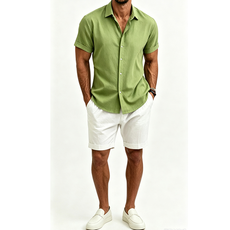 Conjunto de camisa e shorts de - Mens Linen Shirt Long Sleeve avaliação e preço