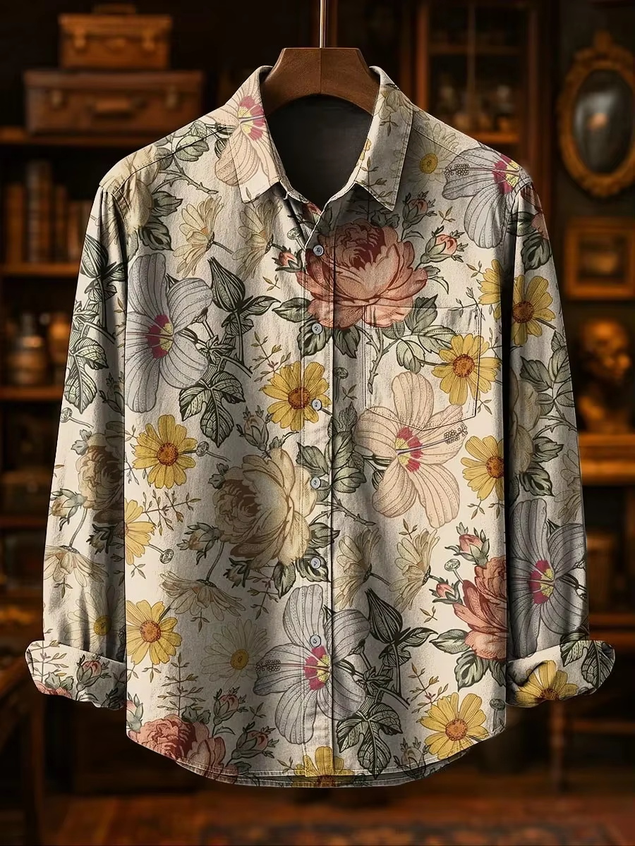 Camisa Casual Masculina de Lin - Mens Linen Shirt Long Sleeve avaliação e preço